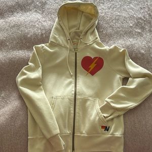 Aviator nation Sz small bolt heart hoodie vintage white
